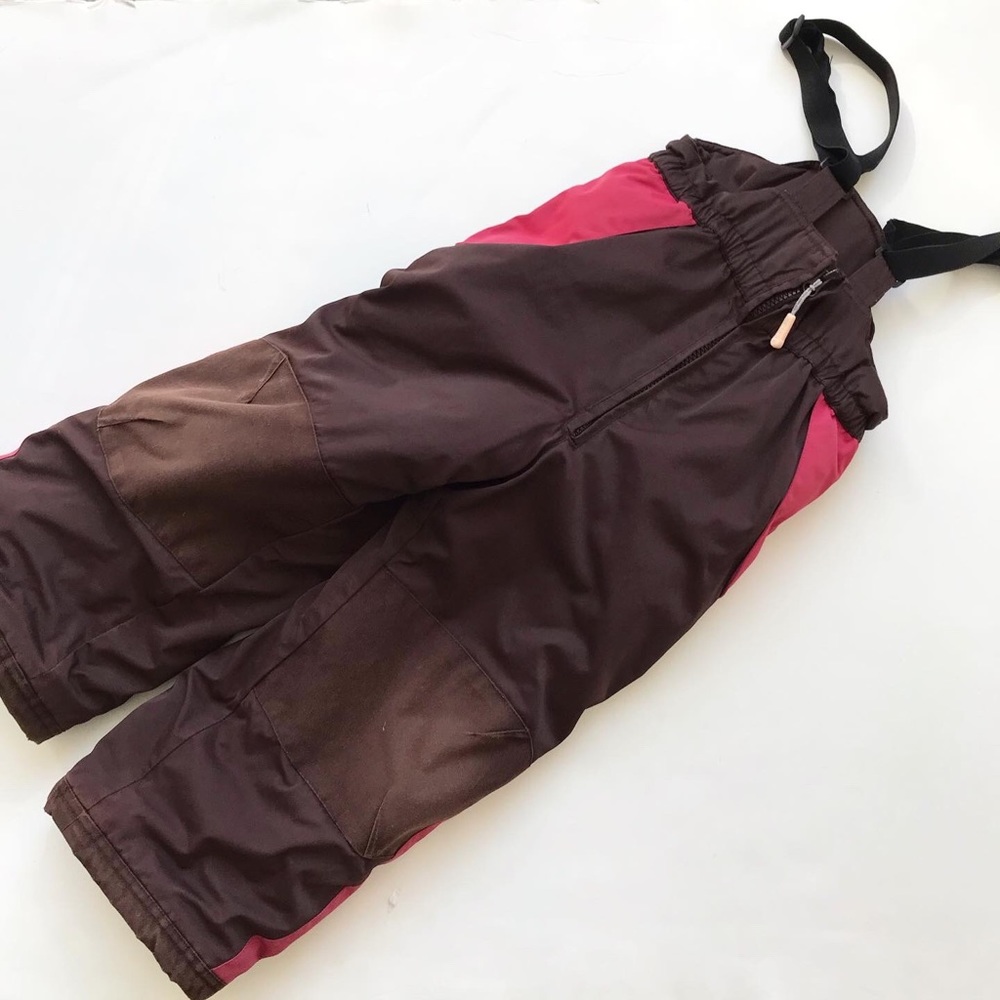 Deux par deux brown/pink snow bib GUC 5T